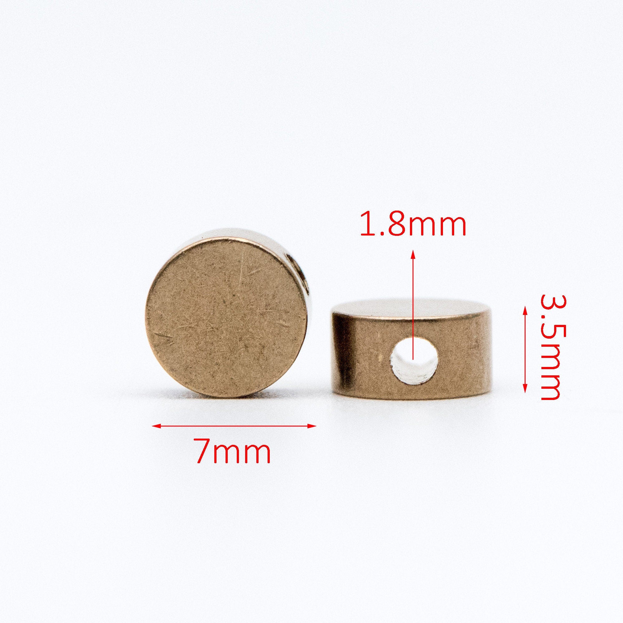 50pcs Raw Brass Round Coin Spacer Beads, 4/ 5/ 7/ 10mm Multi Size (RB-106)